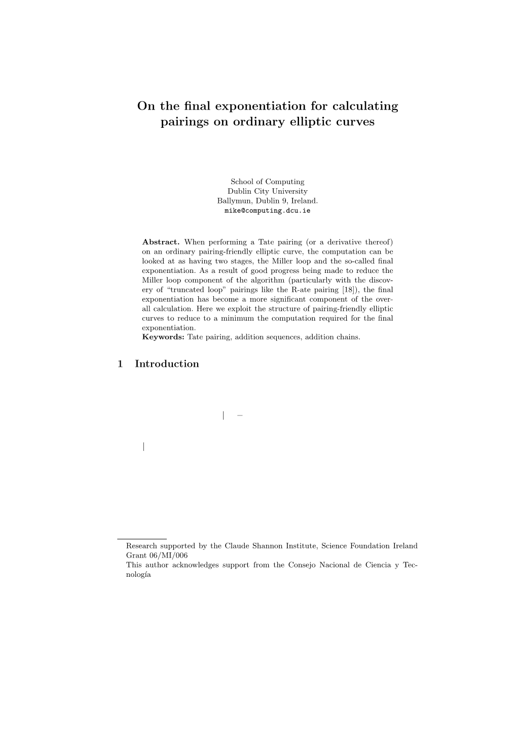 On the Final Exponentiation for Calculating Pairings on Ordinary