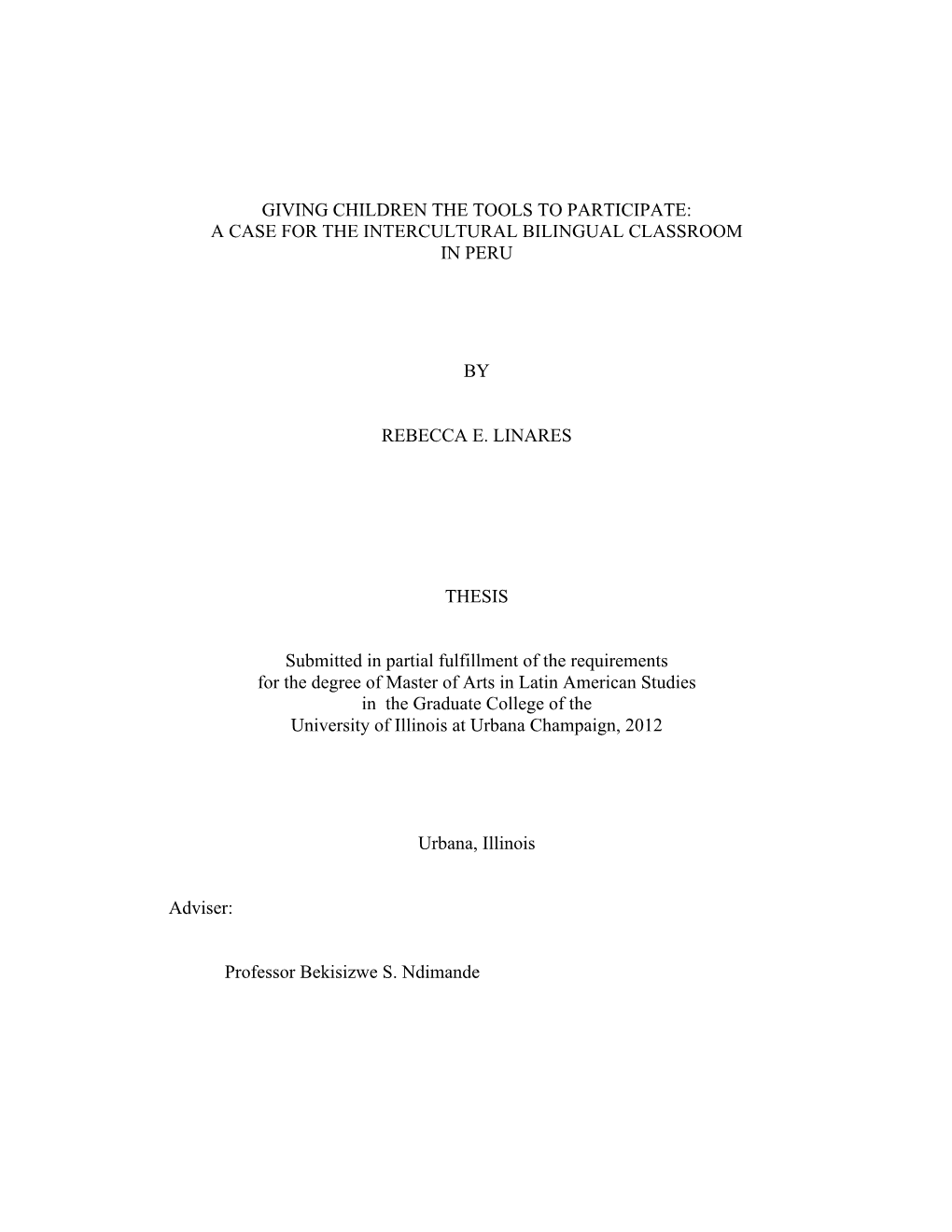 Giving Children the Tools to Participate: a Case for the Intercultural Bilingual Classroom in Peru