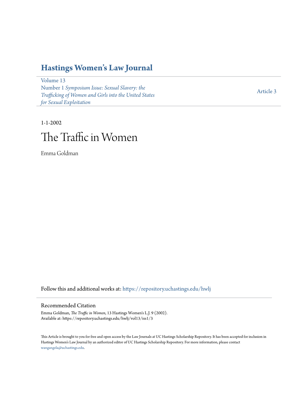 The Traffic in Women*1 Emma Goldman **