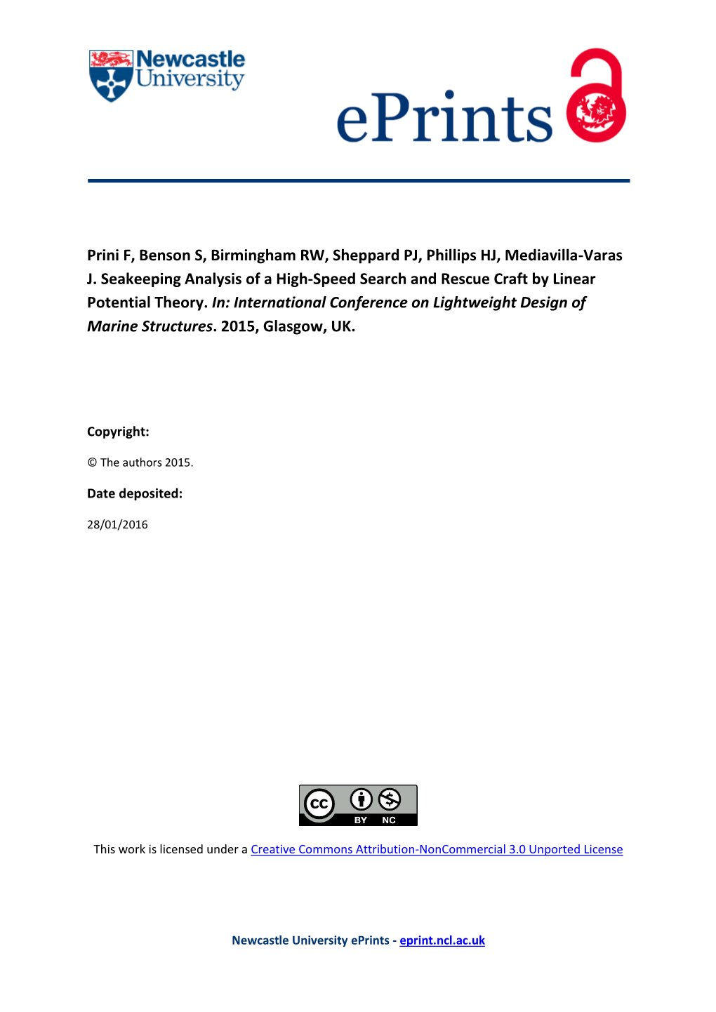 Seakeeping Analysis of a High-Speed Search and Rescue Craft by Linear Potential Theory