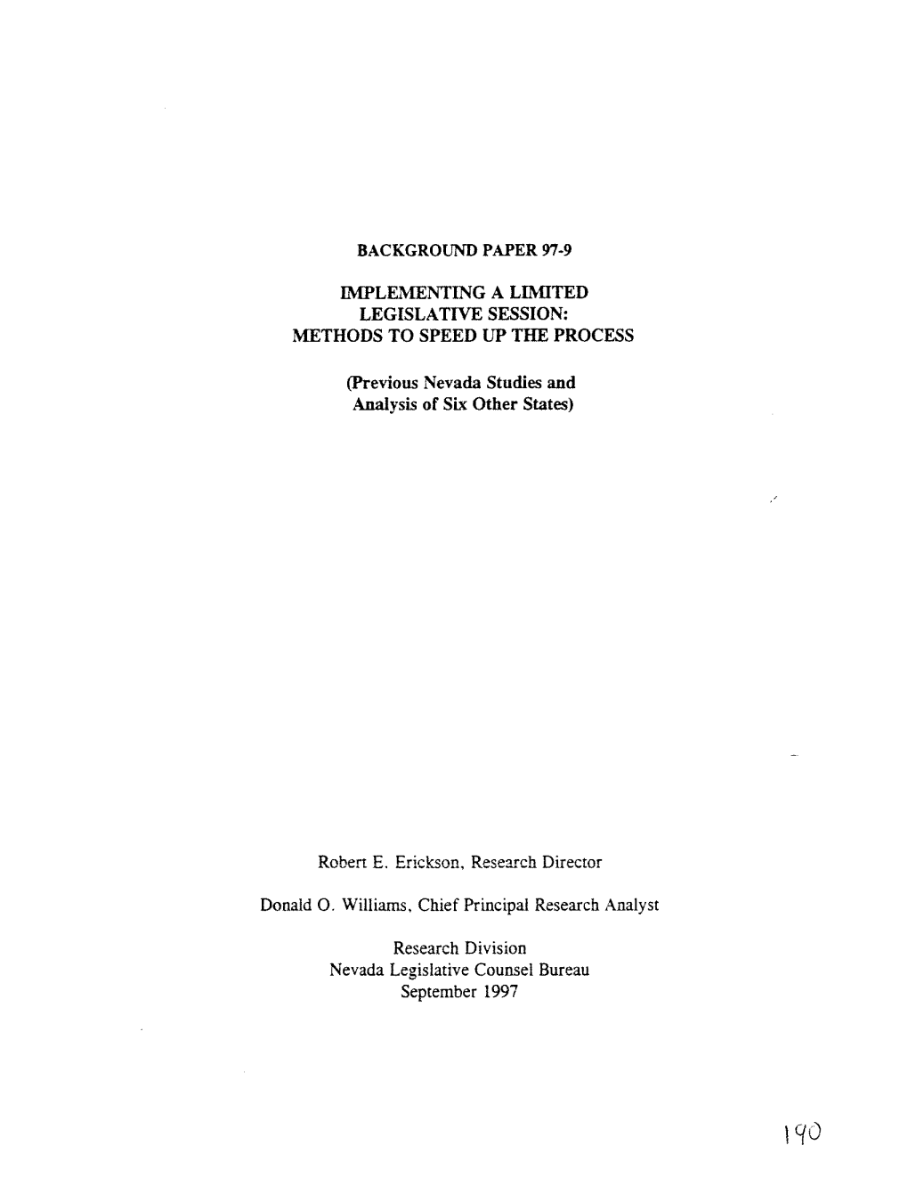 Implementing a Limited Legislative Session: Methods to Speed up the Process