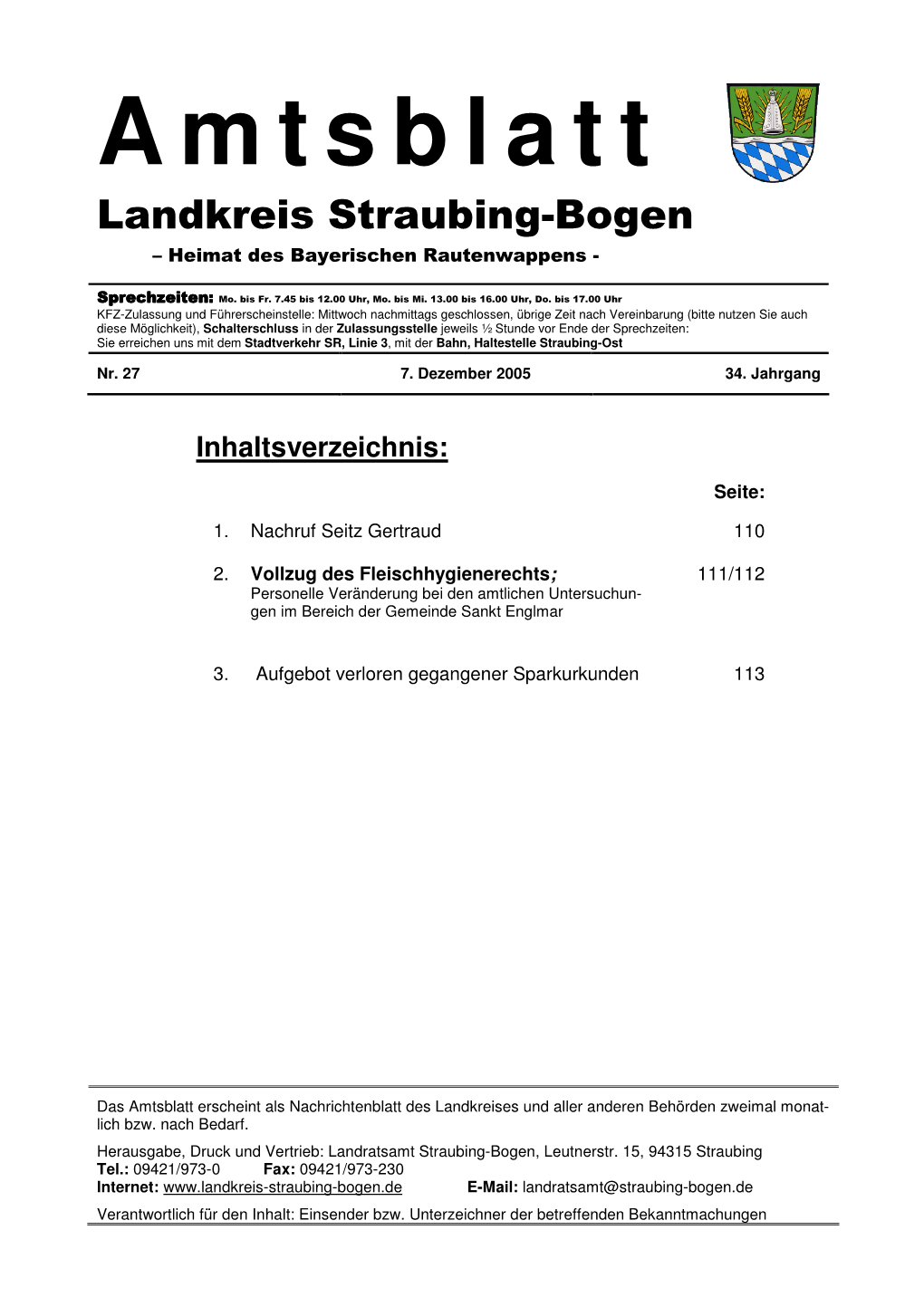 Amtsblatt Landkreis Straubing-Bogen – Heimat Des Bayerischen Rautenwappens