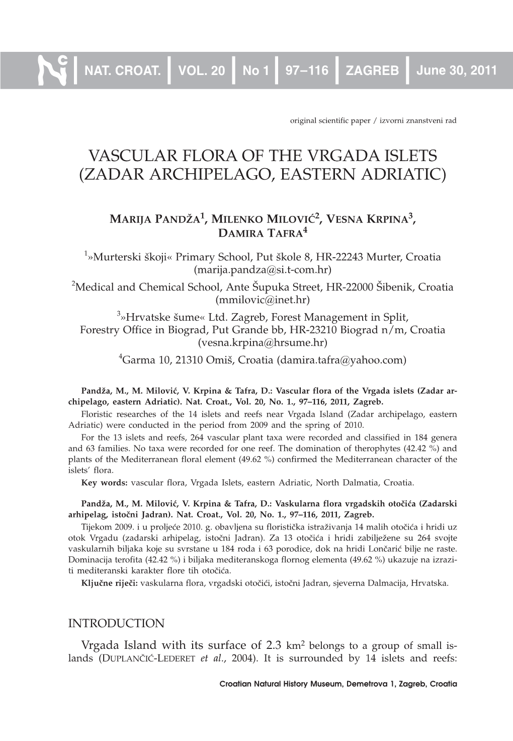 Vascular Flora of the Vrgada Islets (Zadar Archipelago, Eastern Adriatic)