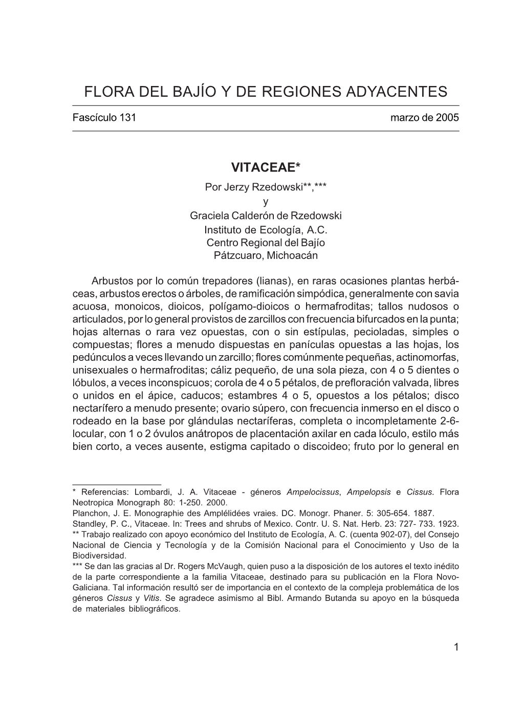 VITACEAE* Por Jerzy Rzedowski**,*** Y Graciela Calderón De Rzedowski Instituto De Ecología, A.C