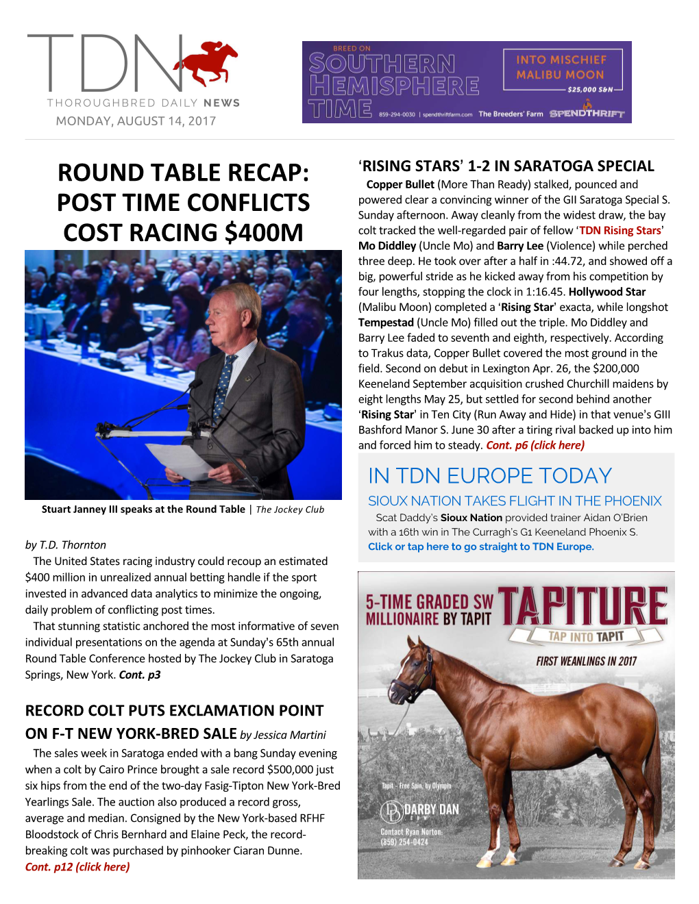 Round Table Recap: Post Time Conflicts Cost Racing $400M