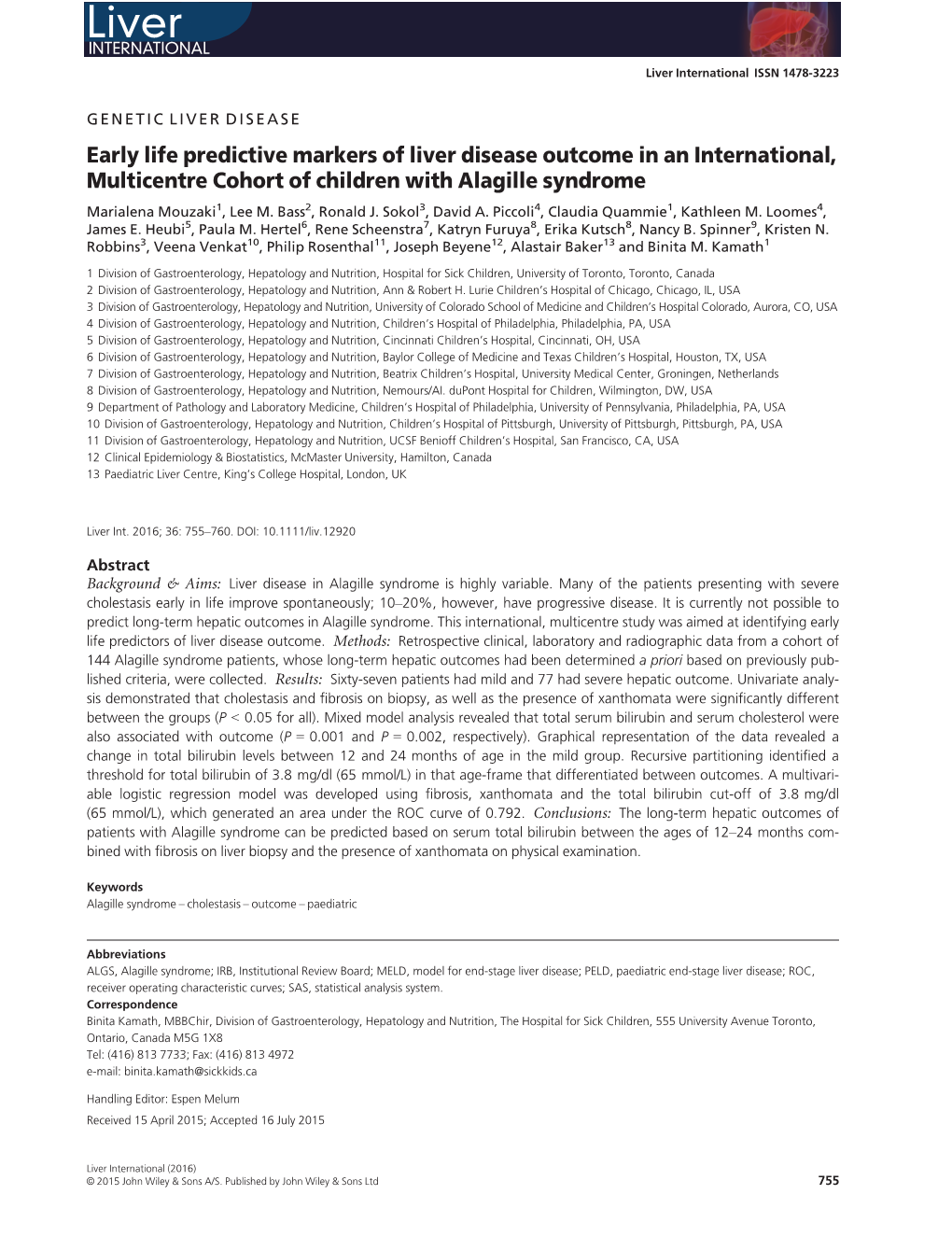 Early Life Predictive Markers of Outcome in Alagille