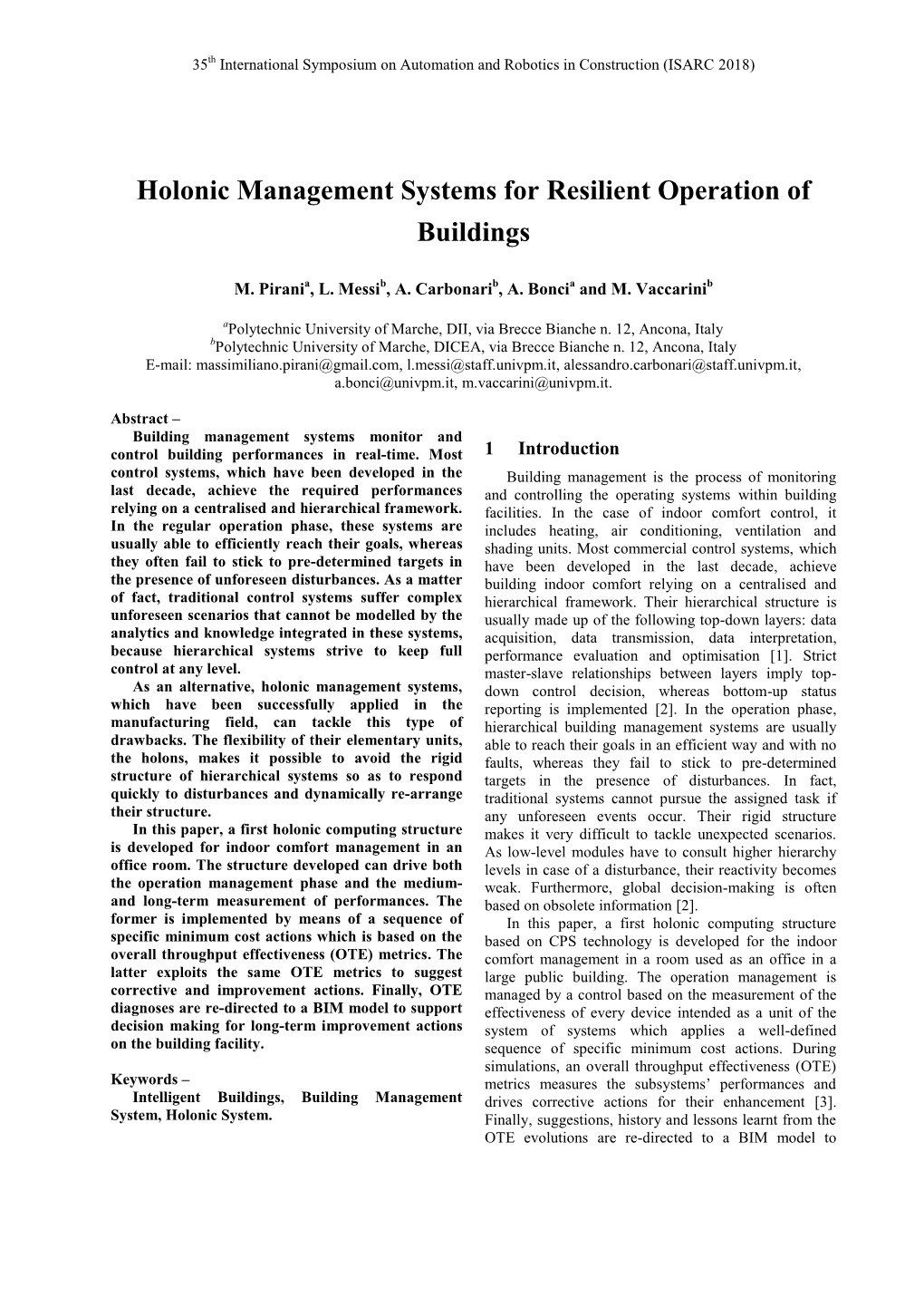 Holonic Management Systems for Resilient Operation of Buildings