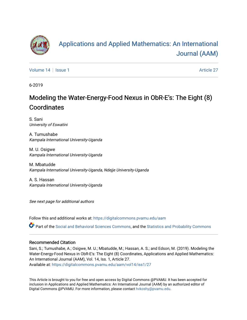 Modeling the Water-Energy-Food Nexus in Obr-E's: the Eight (8) Coordinates