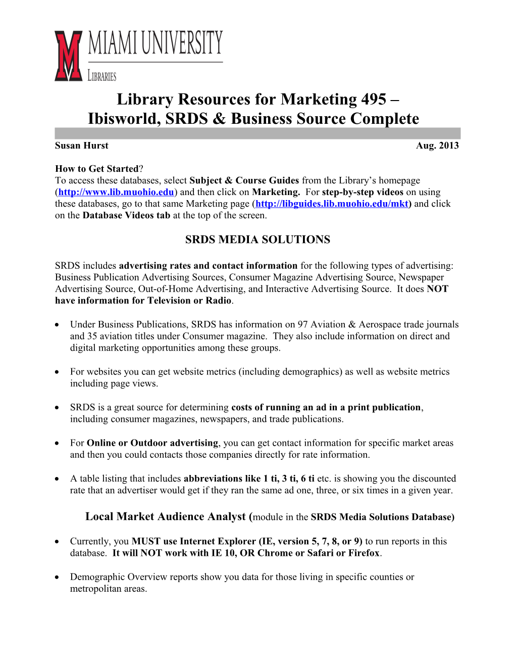 Library Resources for Marketing 495