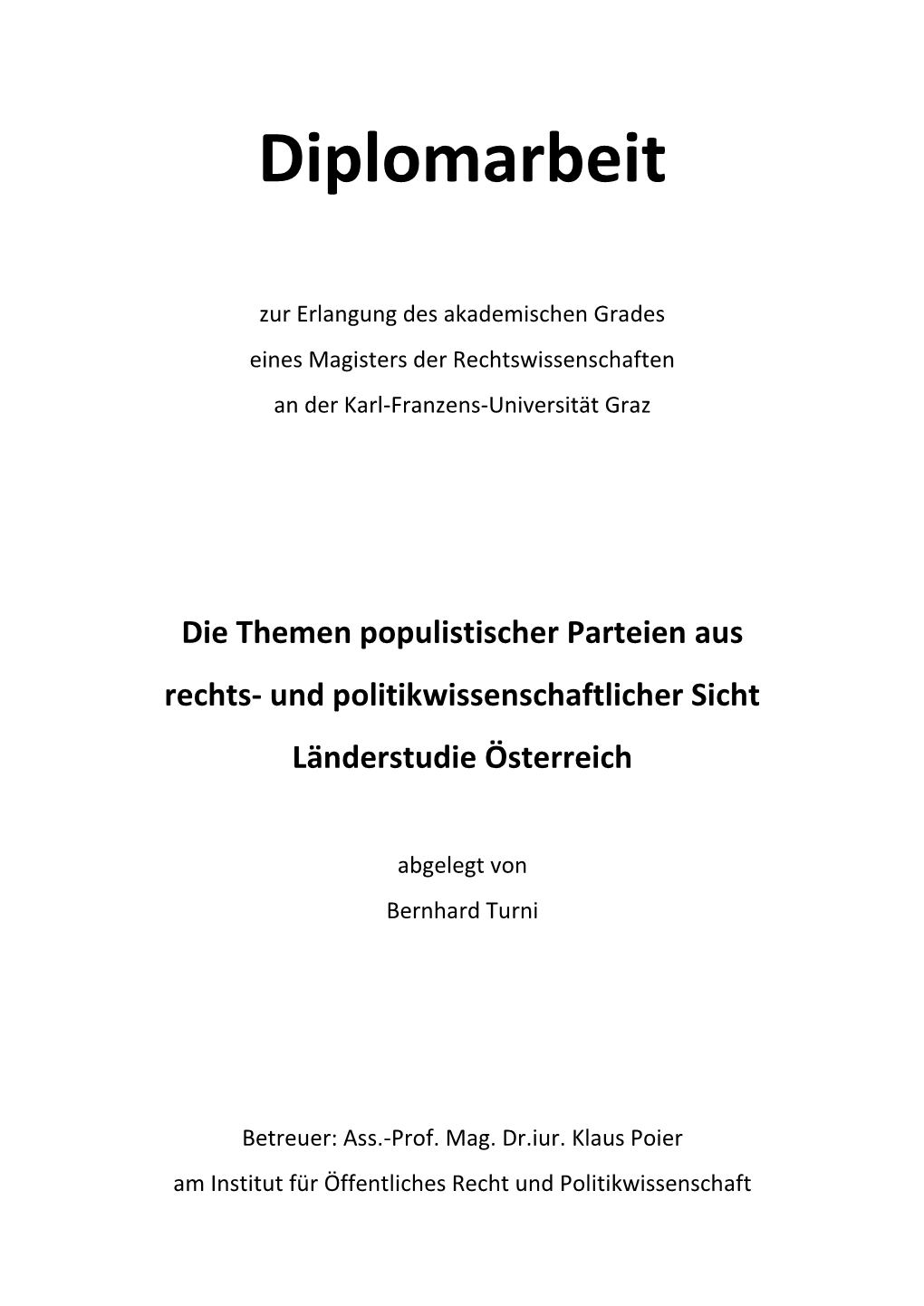 Die Themen Populistischer Parteien Aus Rechts- Und Politikwissenschaftlicher Sicht Länderstudie Österreich