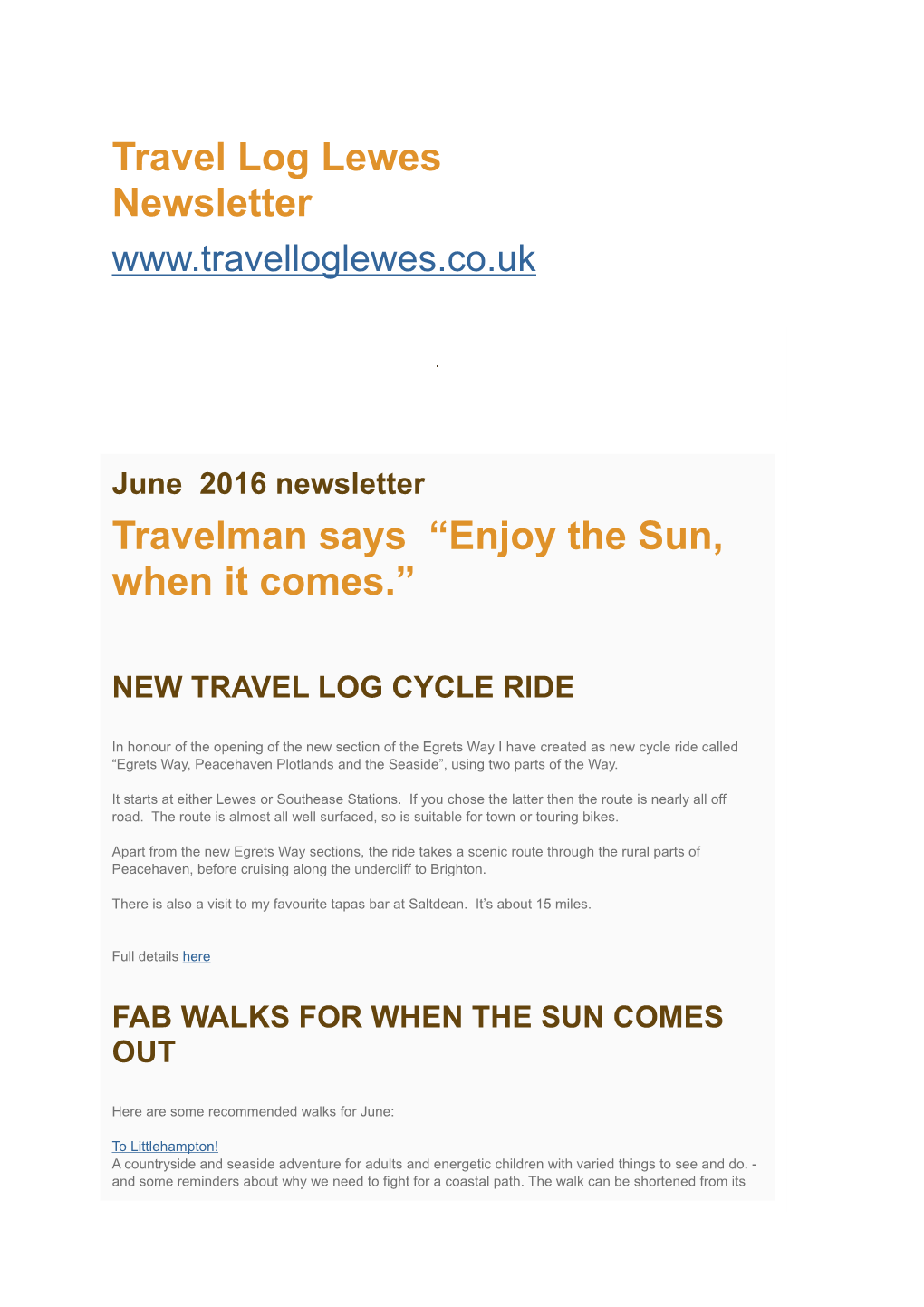 Travel Log Lewes Newsletter Travelman Says