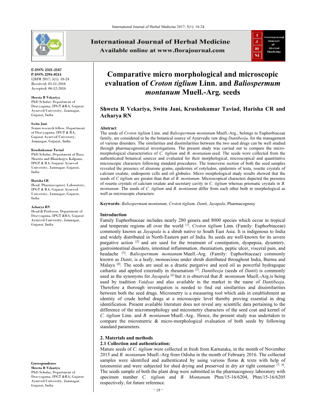 Comparative Micro Morphological and Microscopic Evaluation of Croton