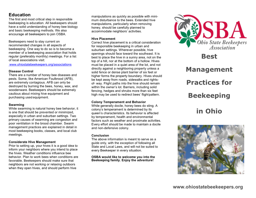 Best Management Practices for Beekeeping in Ohio