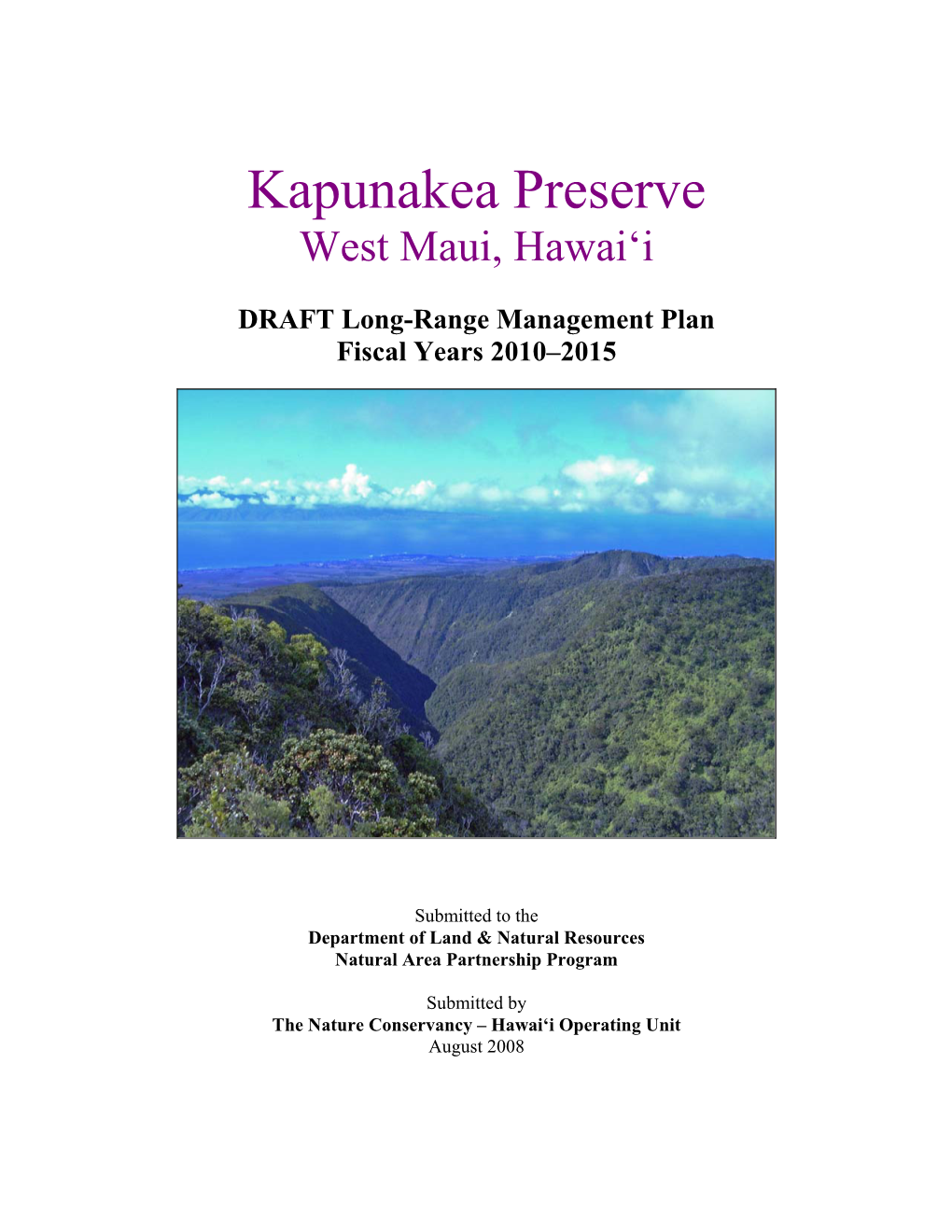 Kapunakea NAPP Long Range Management Plan