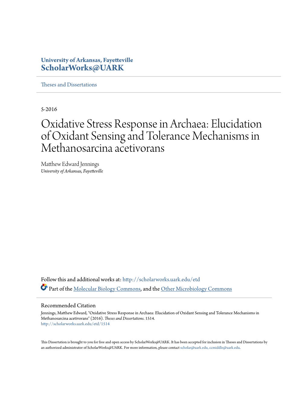 Oxidative Stress Response in Archaea: Elucidation of Oxidant Sensing
