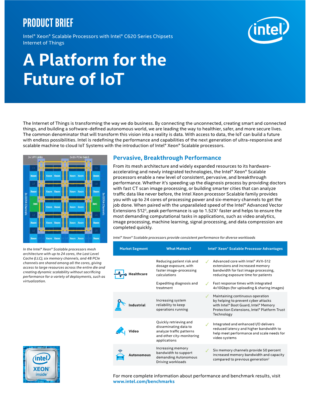 Intel® Xeon® Scalable Processors with Intel® C620 Series Chipsets Internet of Things a Platform for the Future of Iot