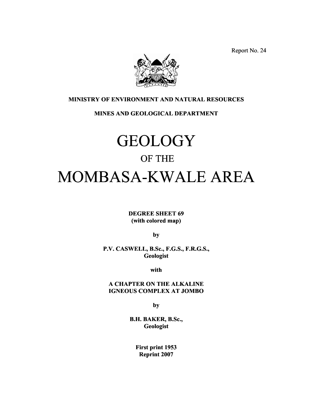 Geology of the Mombasa Kwale Area