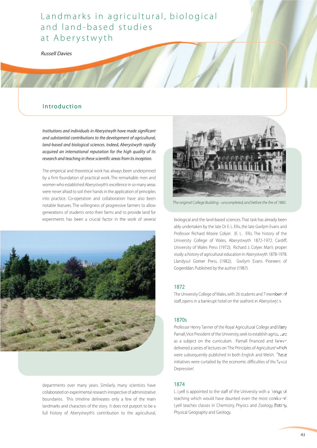 Landmarks in Agricultural, Biological and Land-Based Studies at Aberystwyth