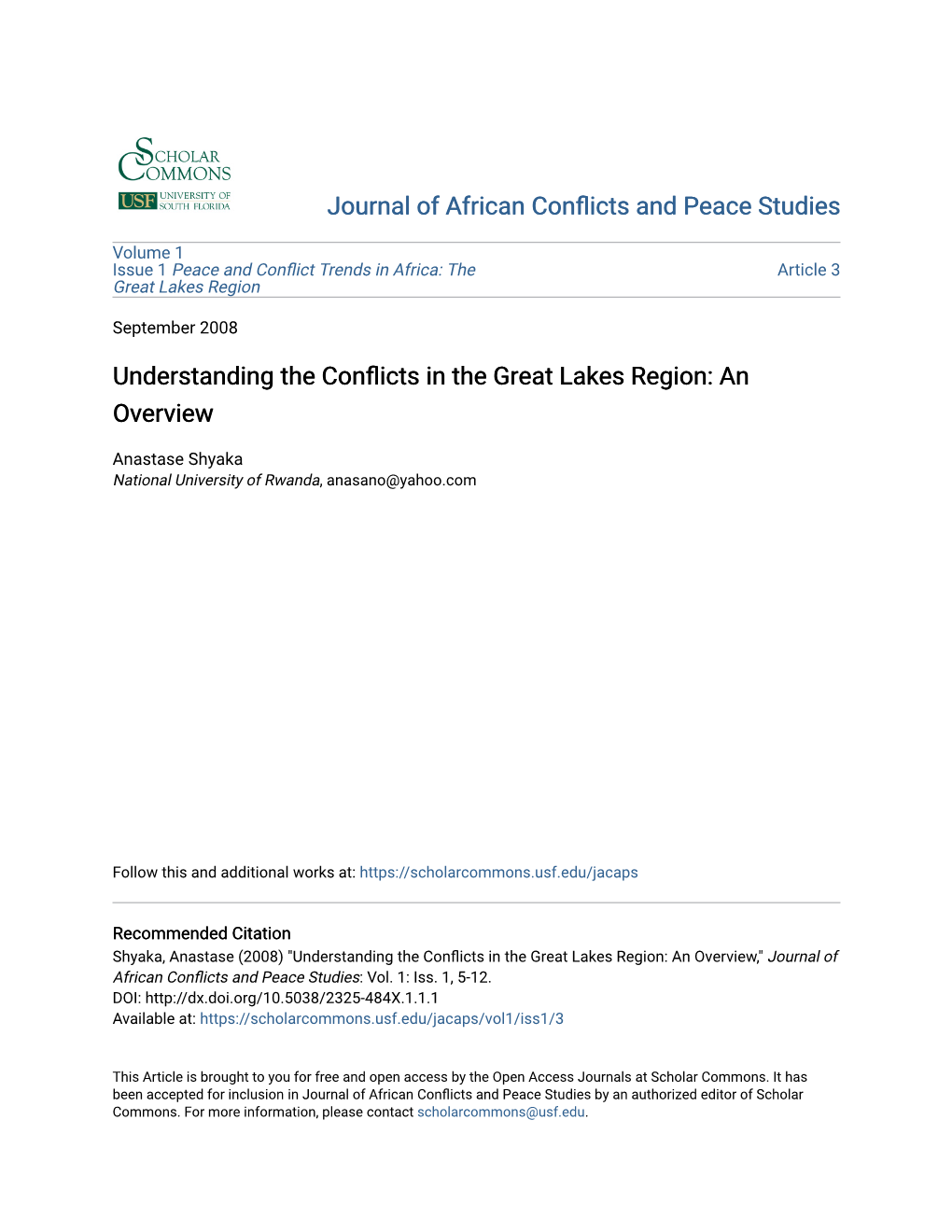 Understanding the Conflicts in the Great Lakes Region: an Overview