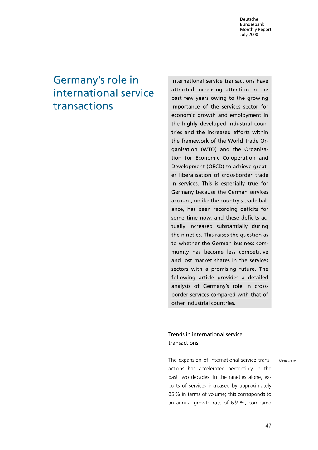 Germany's Role in International Service Transactions