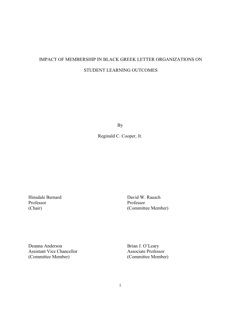 Impact of Membership in Black Greek Letter Organizations on Student Learning Outcomes