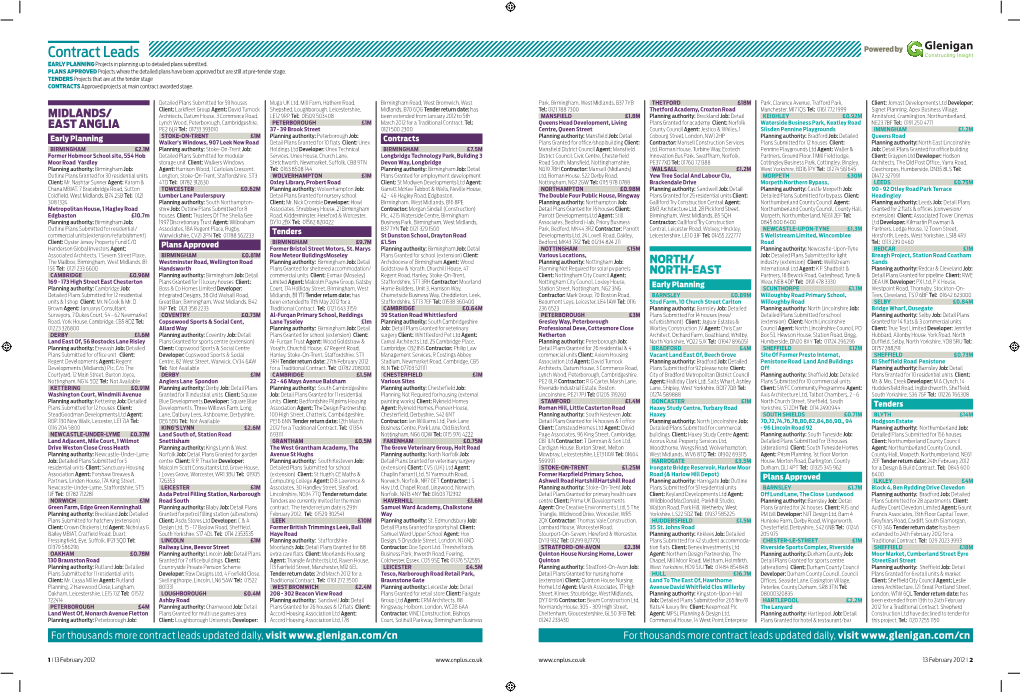 Contract Leads Powered by EARLY PLANNING Projects in Planning up to Detailed Plans Submitted