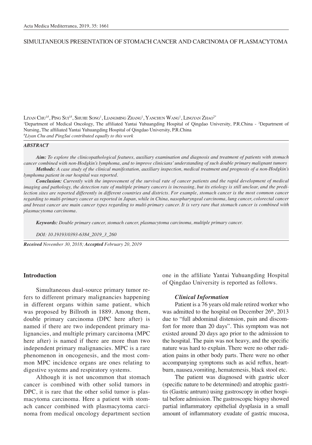 Simultaneous Presentation of Stomach Cancer and Carcinoma of Plasmacytoma