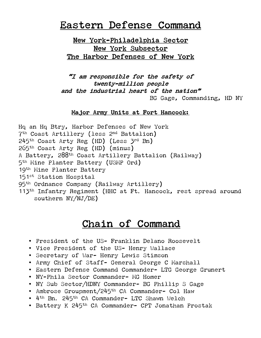 Eastern Defense Command Chain of Command