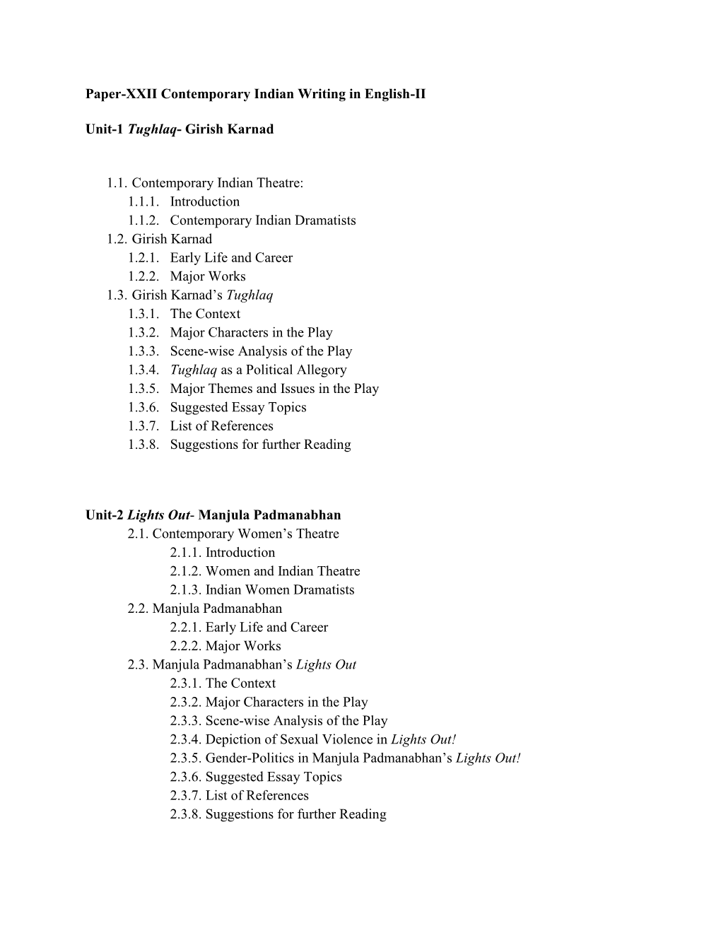 Paper-XXII Contemporary Indian Writing in English-II Unit-1 Tughlaq