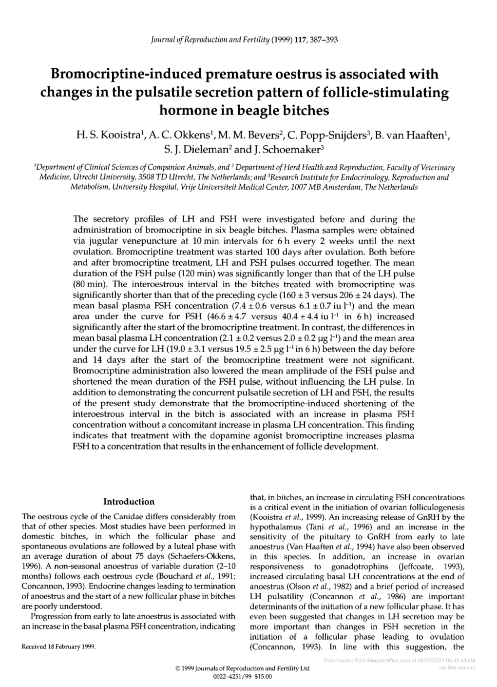 Changes in the Pulsatile Secretion Pattern of Follicle-Stimulating Hormone in Beagle Bitches H