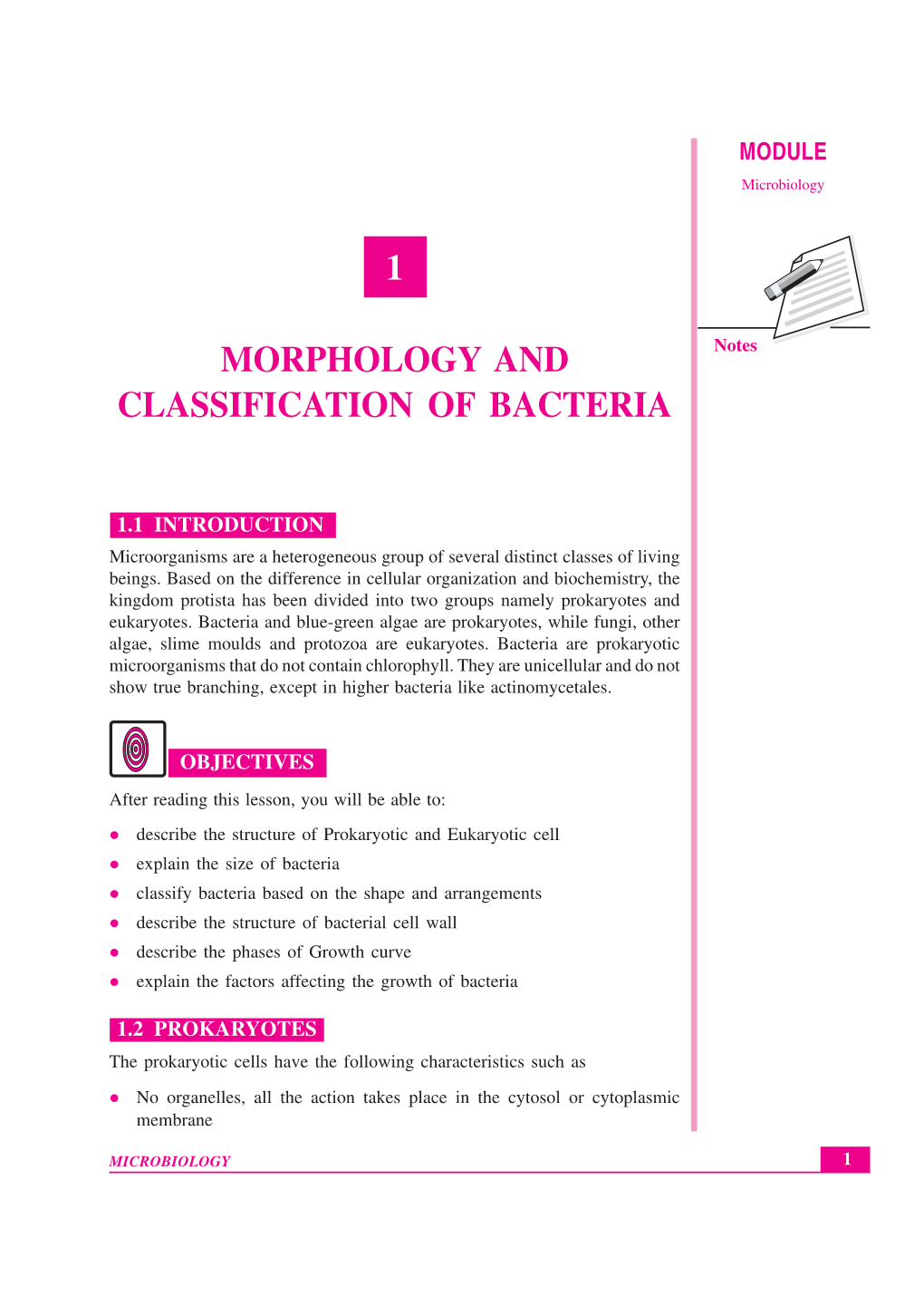 Lesson 1. Morphology & Classification of Bacteria