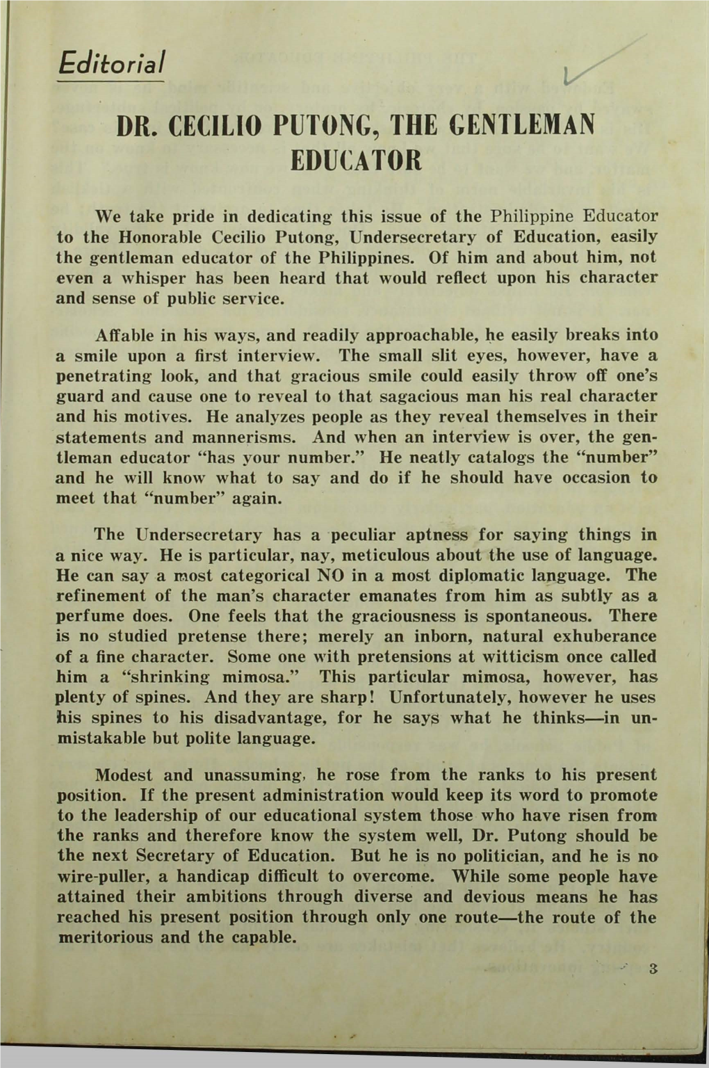 Editorial DR. CECILIO PUTONG, the GENTLEMAN EDUCATOR