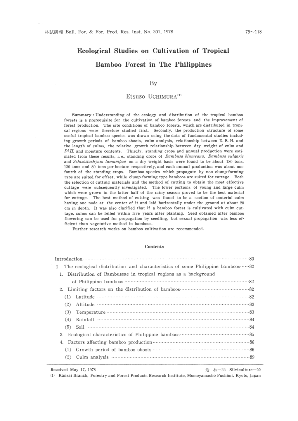 Ecological Studies on Cultivation of Tropical Forest in the Philippines