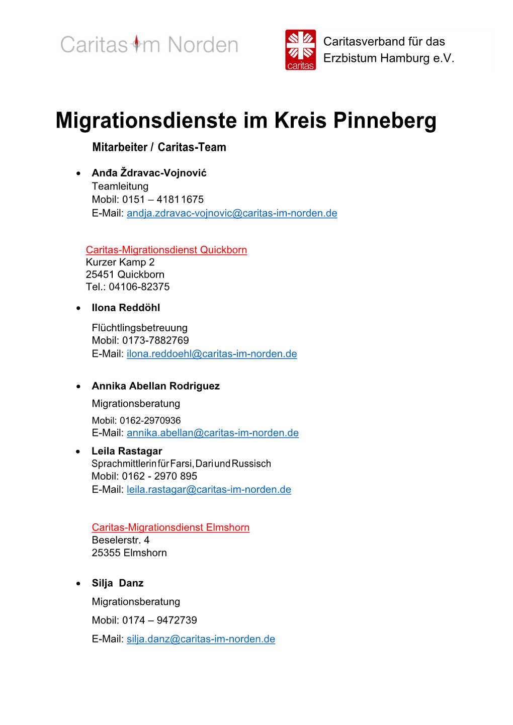 Migrationsdienste Im Kreis Pinneberg Mitarbeiter / Caritas-Team