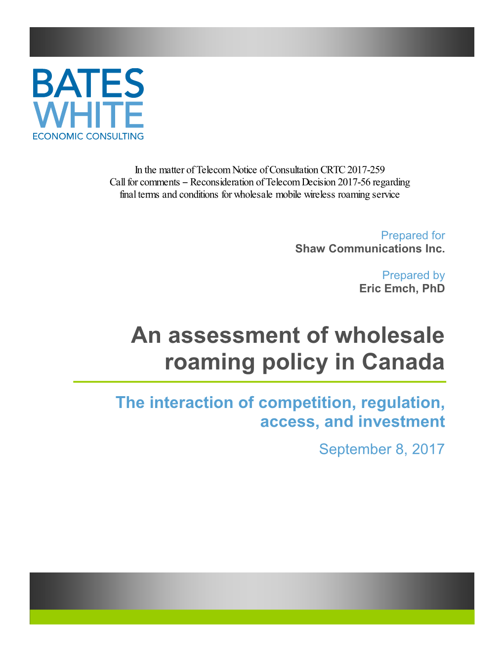 An Assessment of Wholesale Roaming Policy in Canada