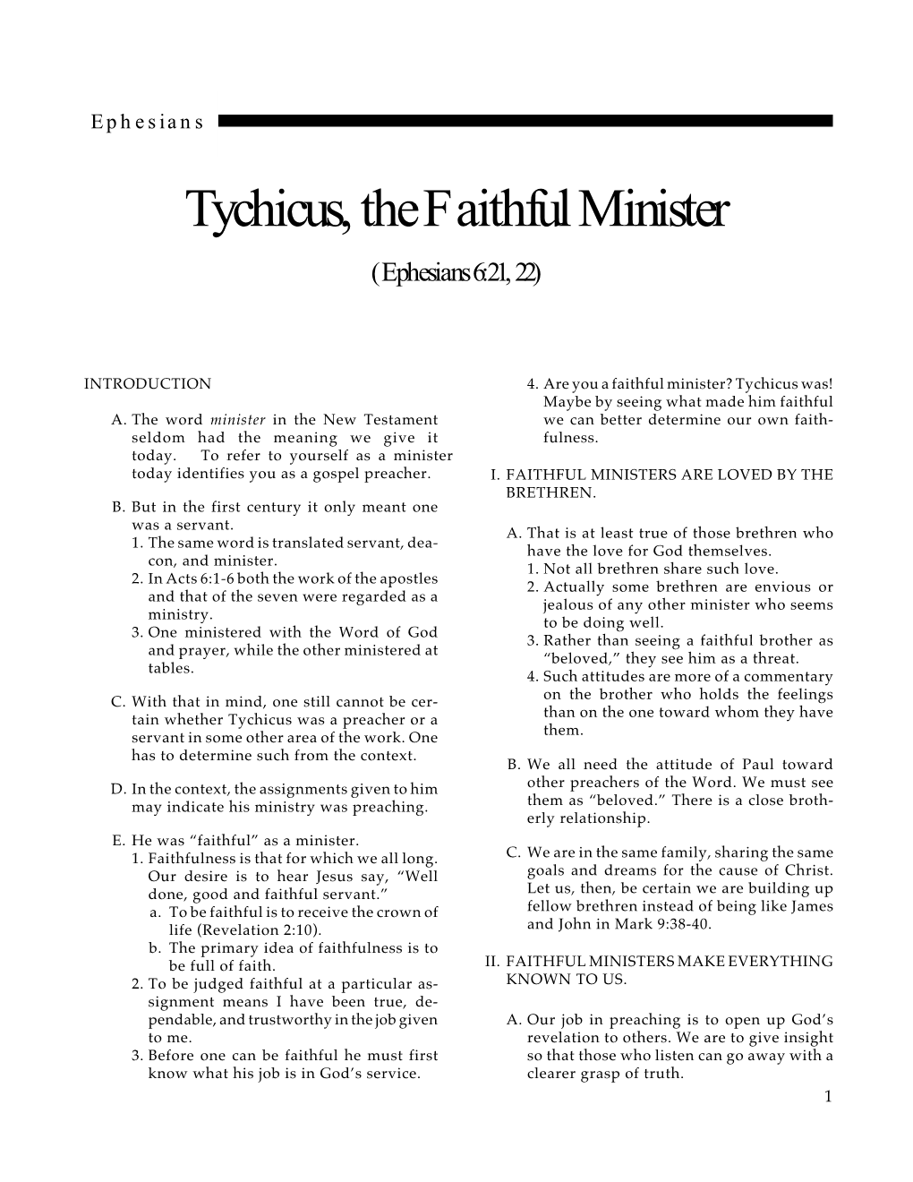 Tychicus, the Faithful Minister (Ephesians 6:21, 22)