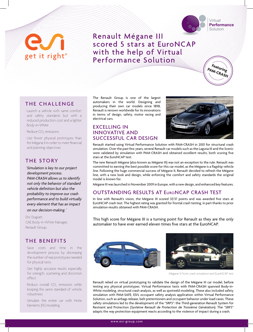 Renault Mégane III Scored 5 Stars at Euroncap with the Help of Virtual Performance Solution Featuring PAM-CRASH
