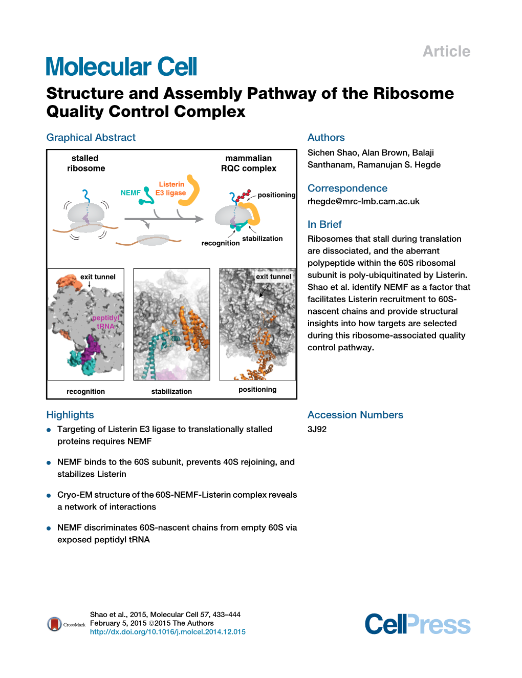 Structure and Assembly Pathway of the Ribosome Quality Control Complex