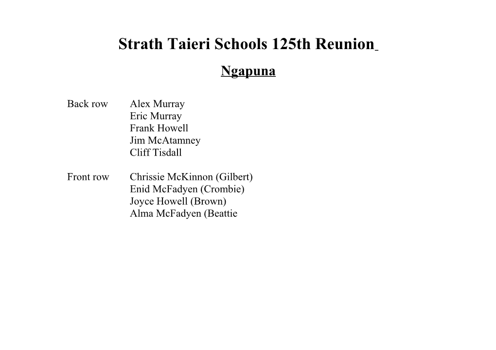 Strath Taieri Schools 125Th Reunion