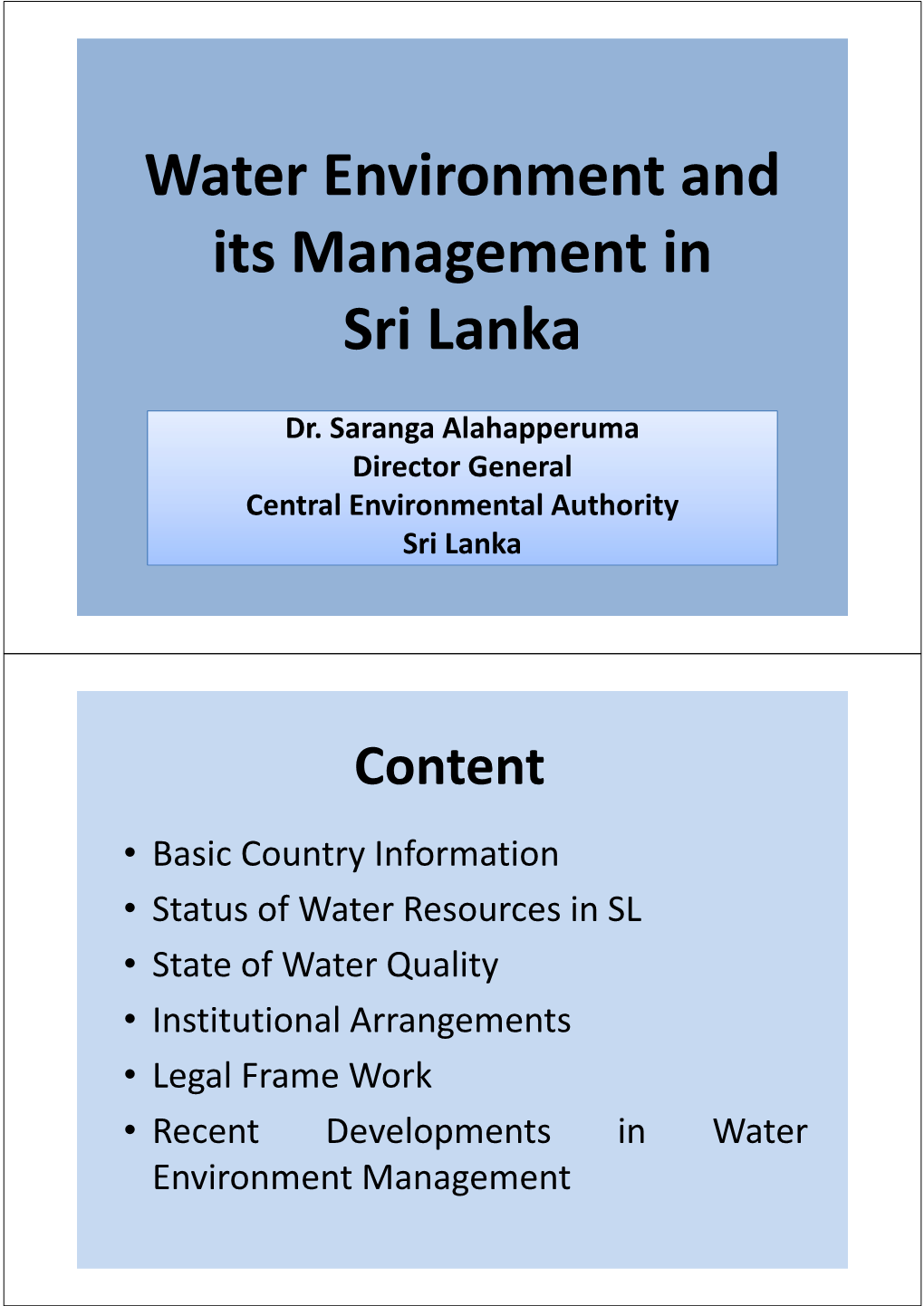 Water Environment and Its Management in Sri Lanka