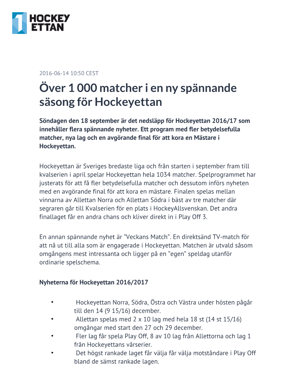 Över 1 000 Matcher I En Ny Spännande Säsong För Hockeyettan