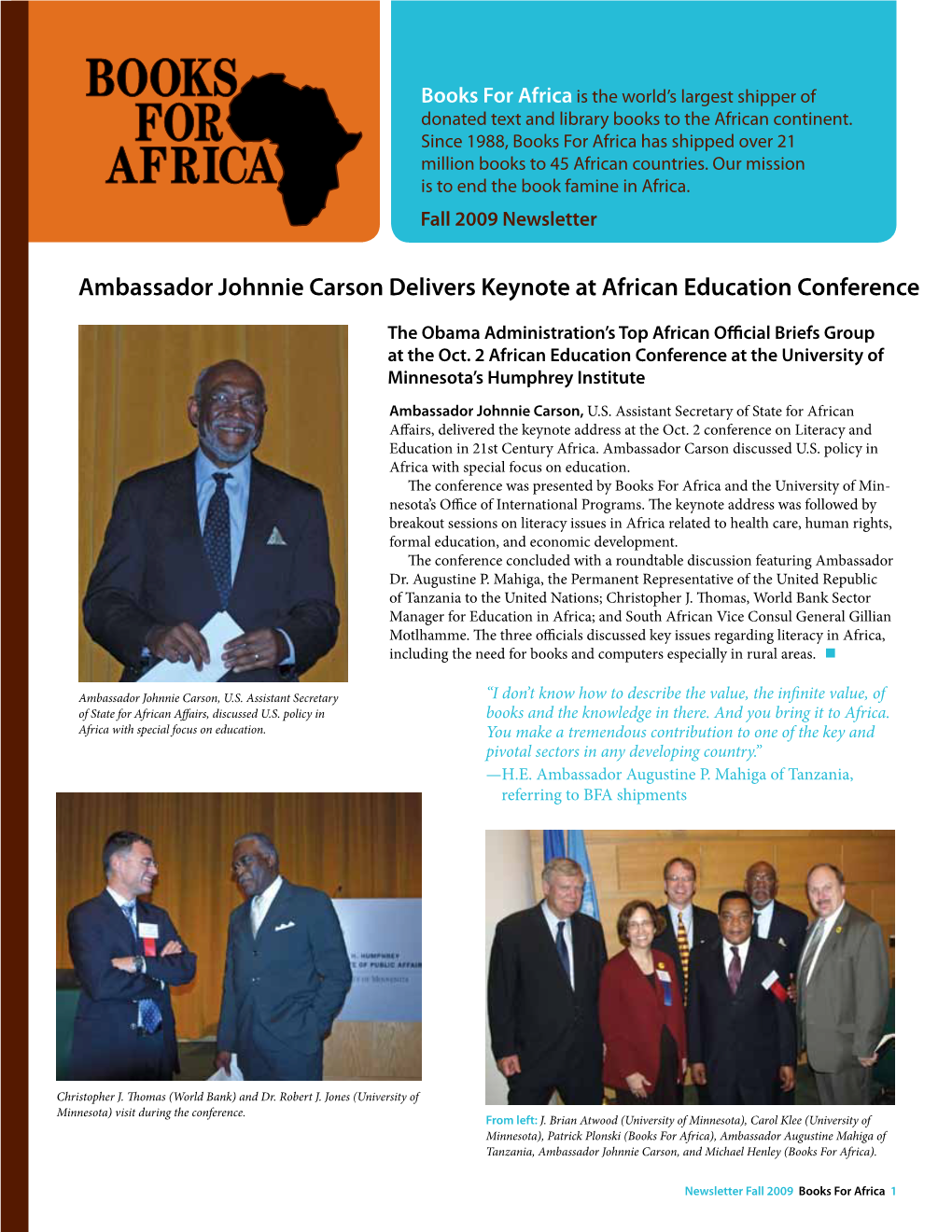 Ambassador Johnnie Carson Delivers Keynote at African Education Conference