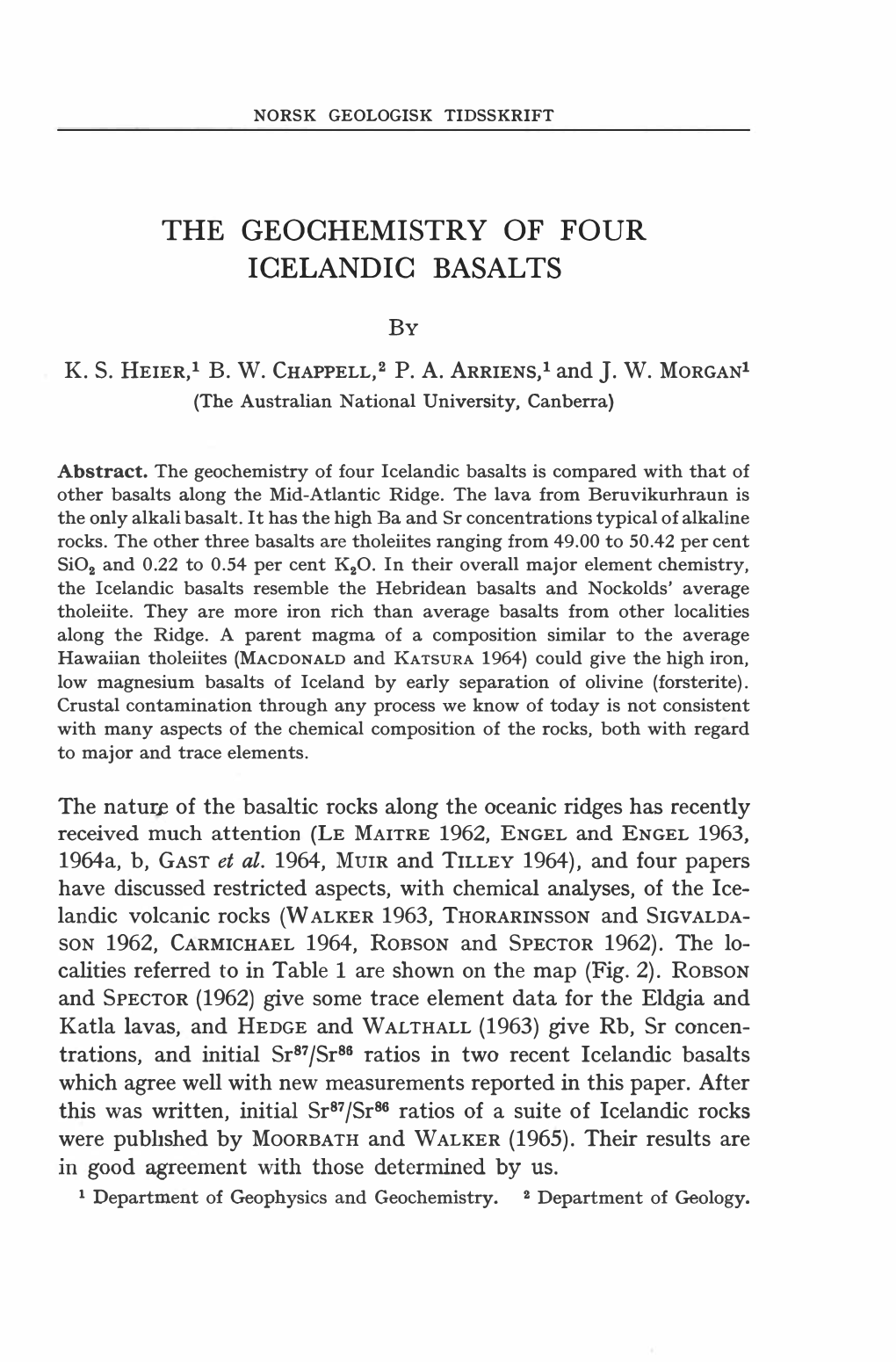 The Geochemistry of Four Icelandic Basalts