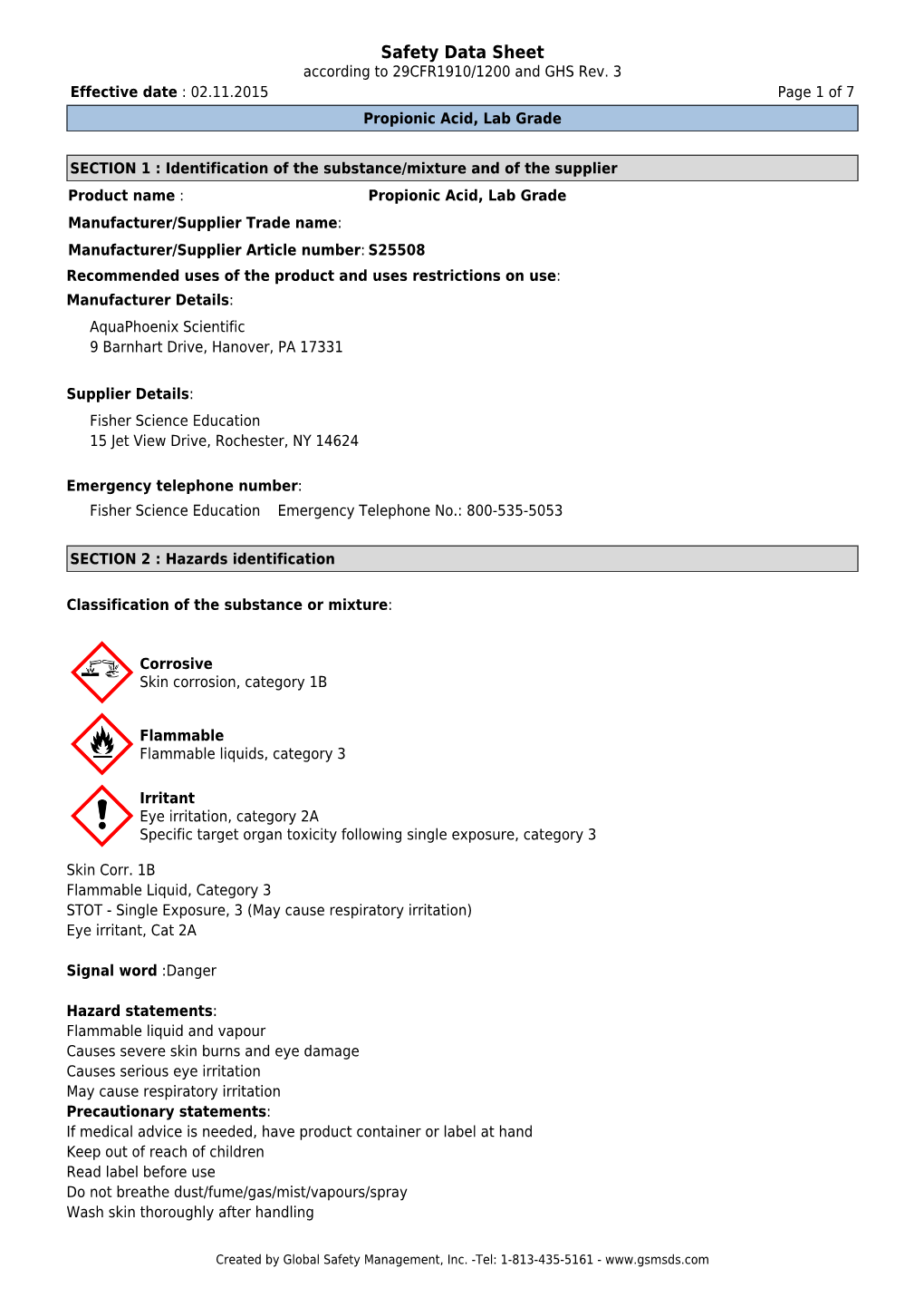 Propionic Acid, Lab Grade