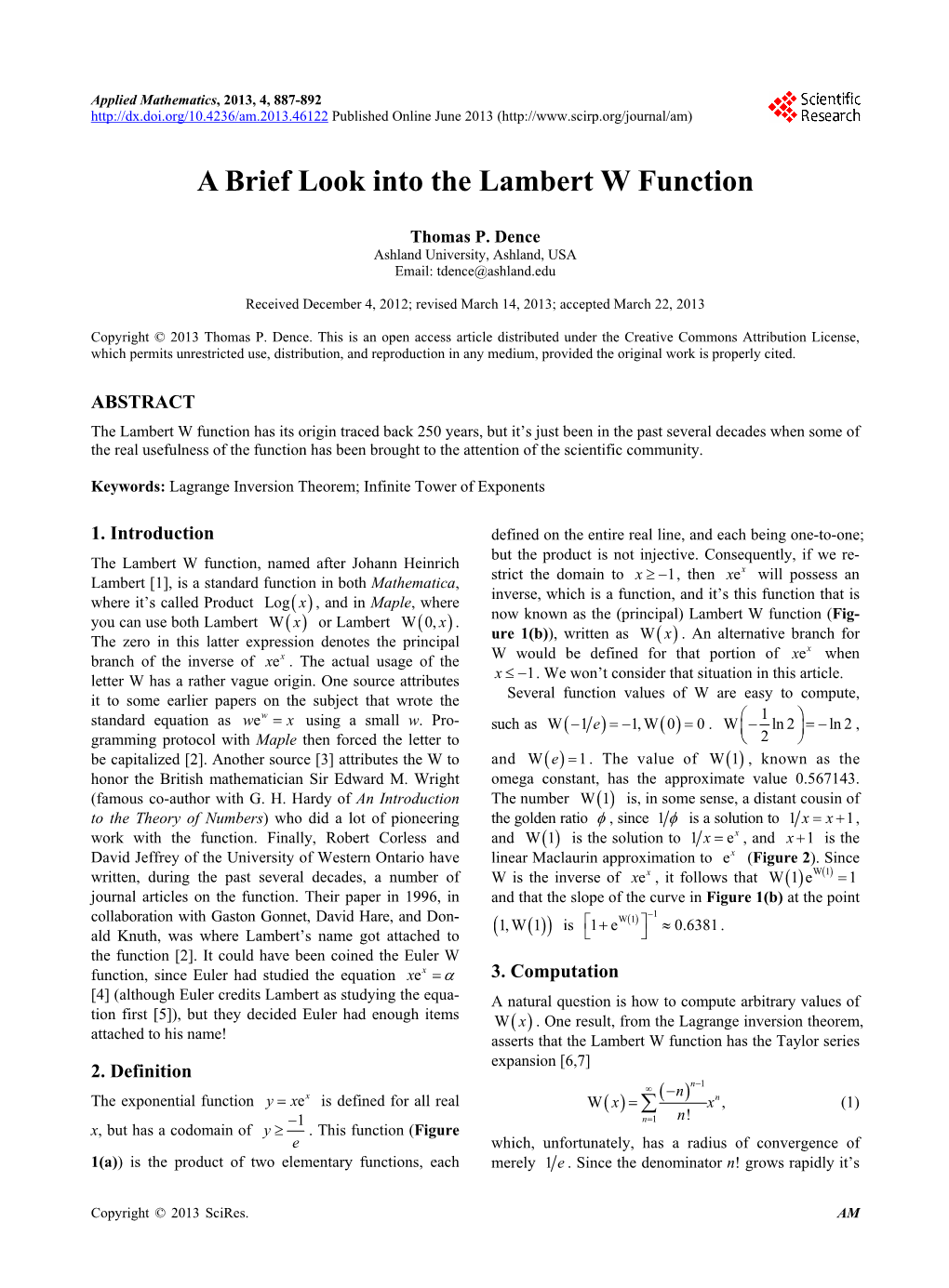 A Brief Look Into the Lambert W Function