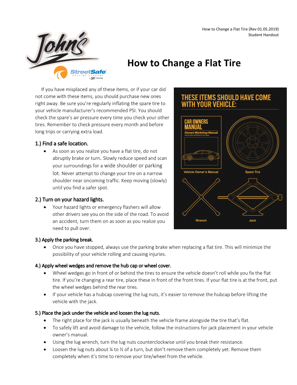 How to Change a Flat Tire (Rev 01.05.2019) Student Handout