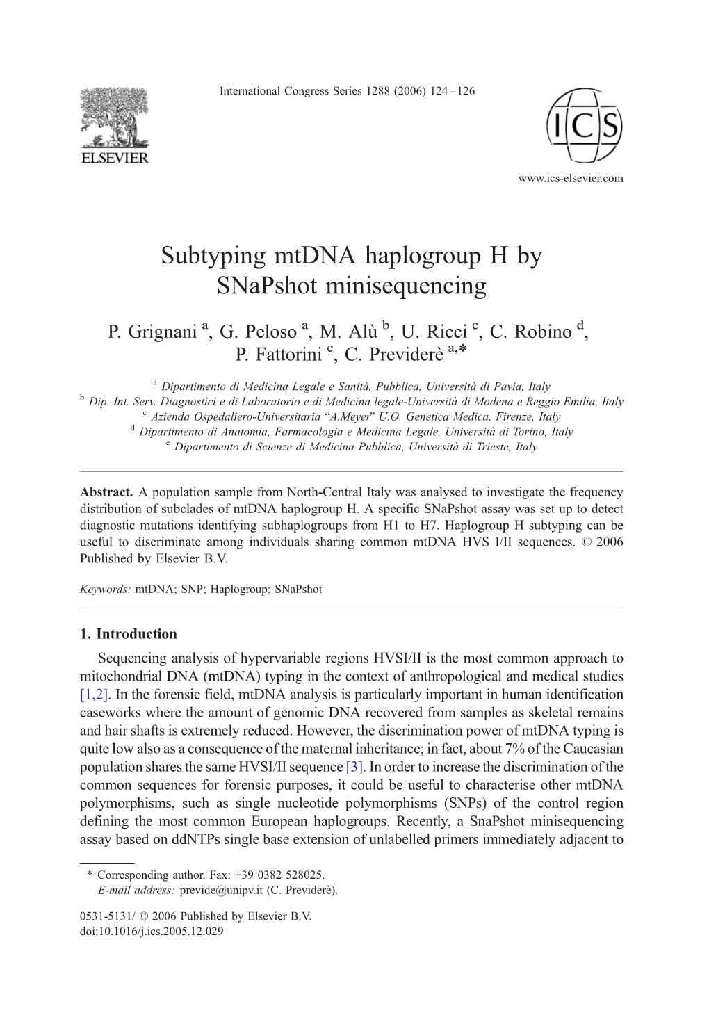 Subtyping Mtdna Haplogroup H by Snapshot Minisequencing