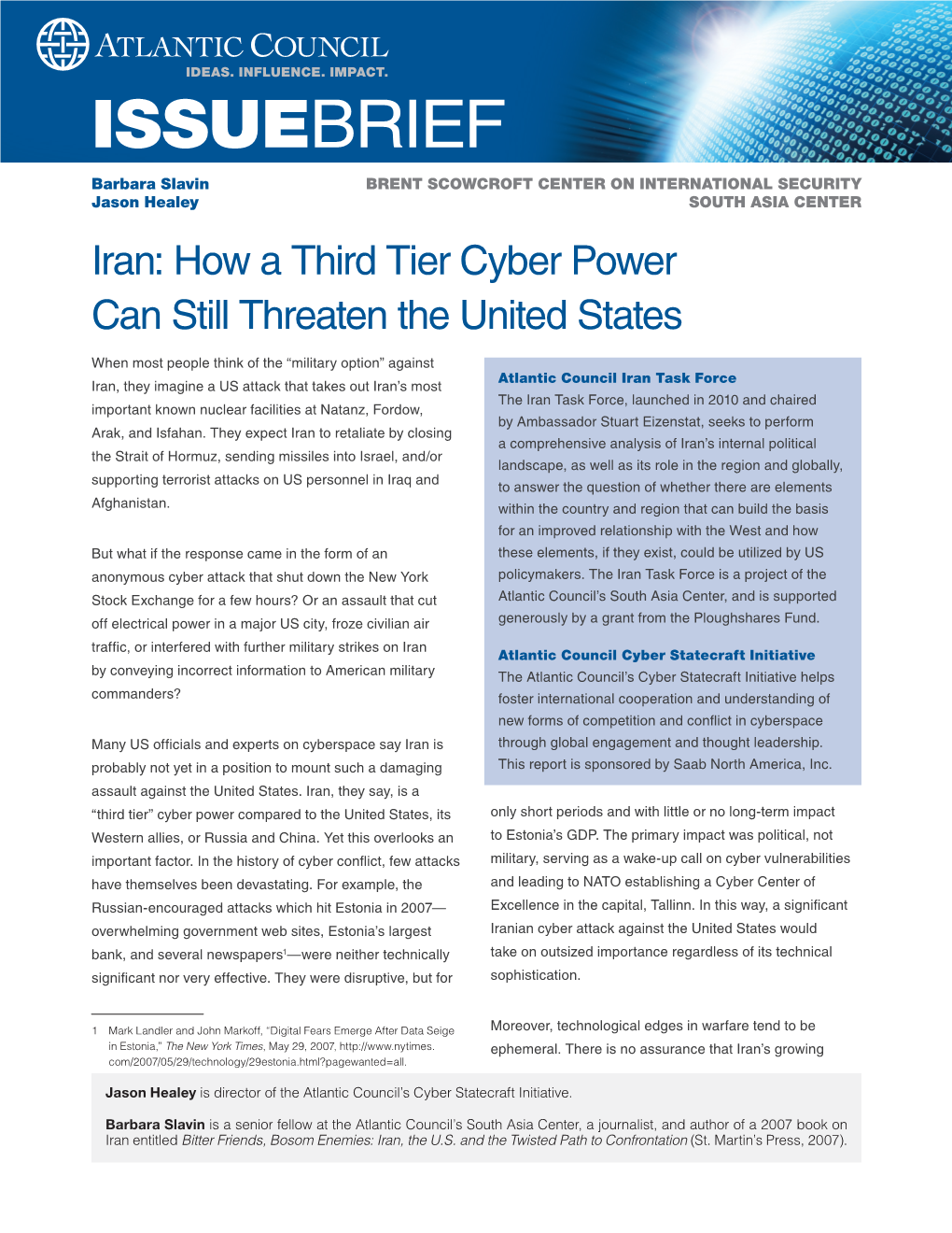 Iran: How a Third Tier Cyber Power Can Still Threaten the United States