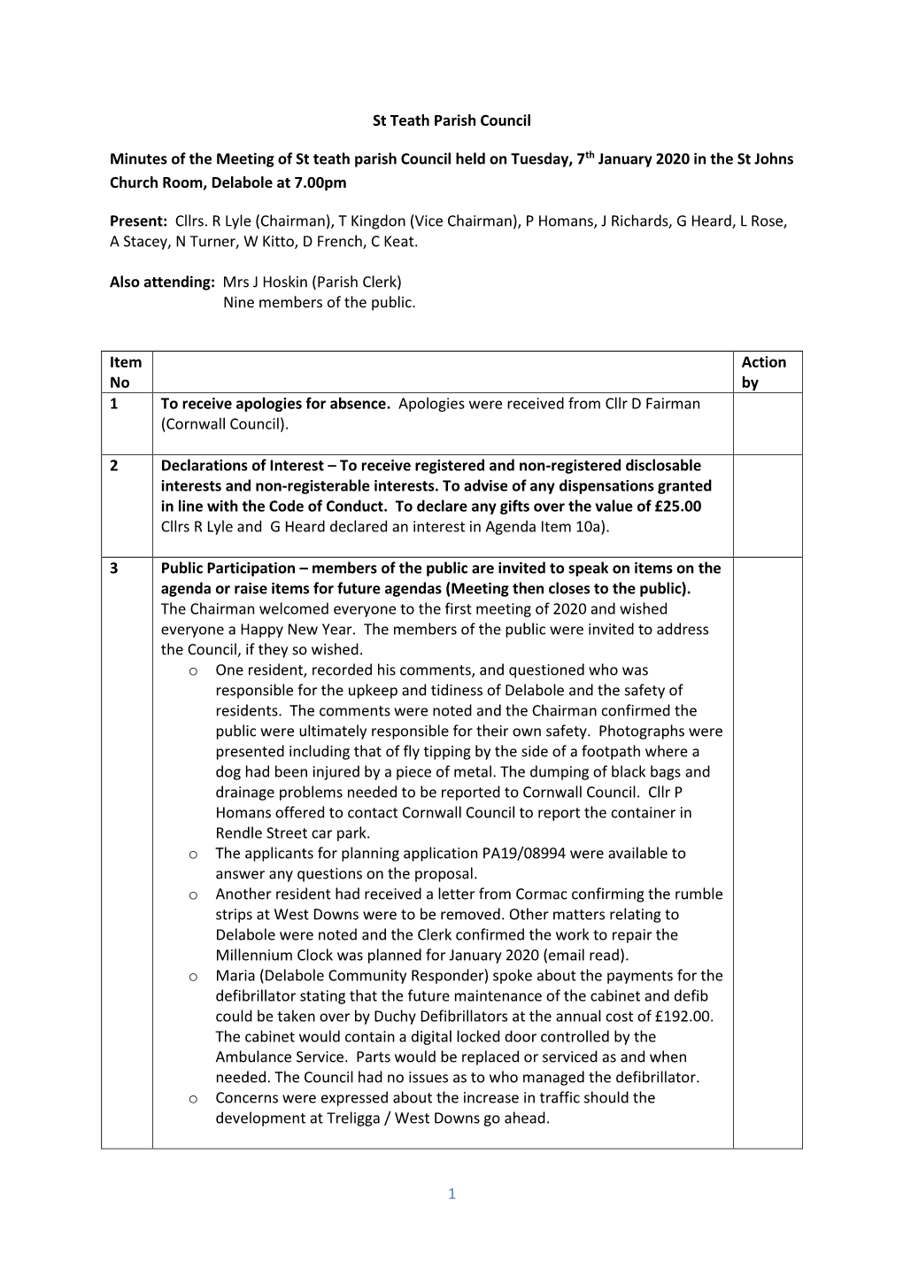 1 St Teath Parish Council Minutes of the Meeting of St Teath Parish