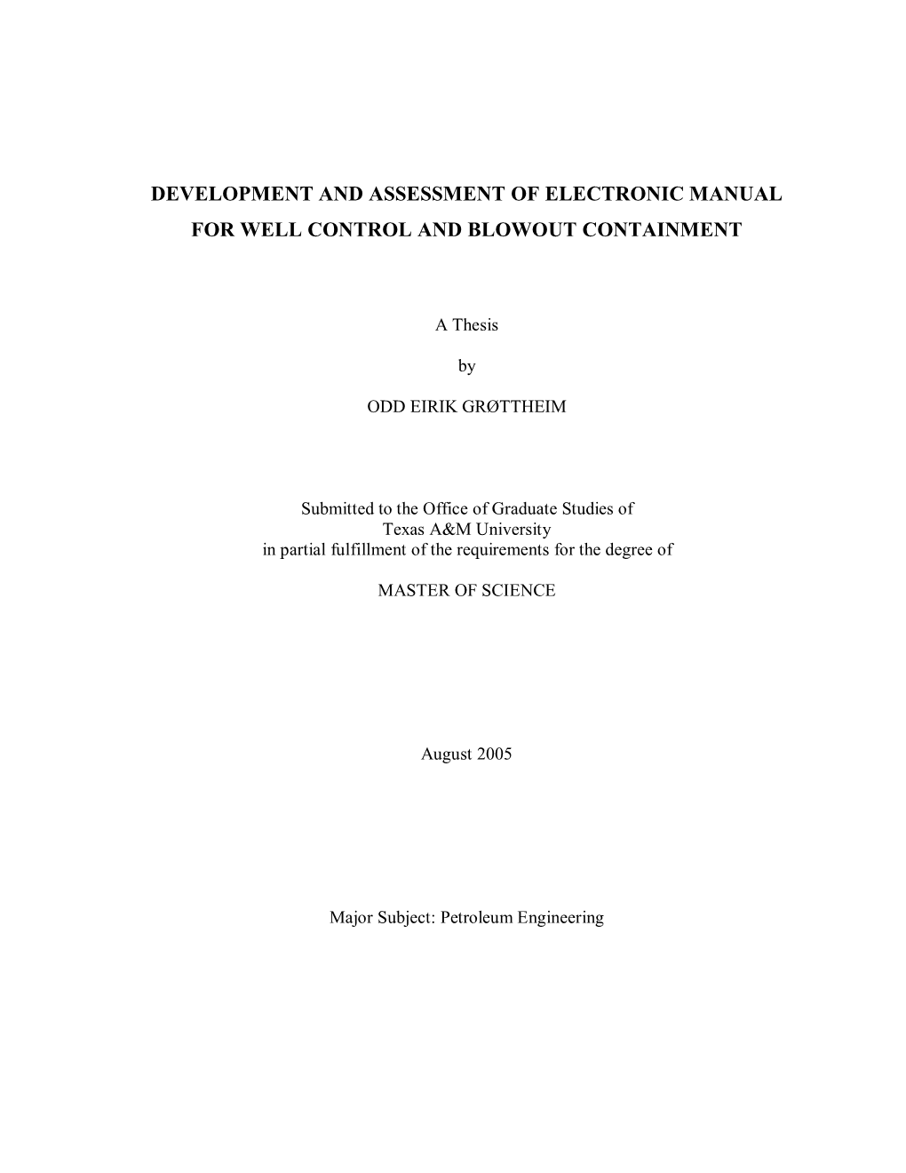 Development and Assessment of Electronic Manual for Well Control and Blowout Containment